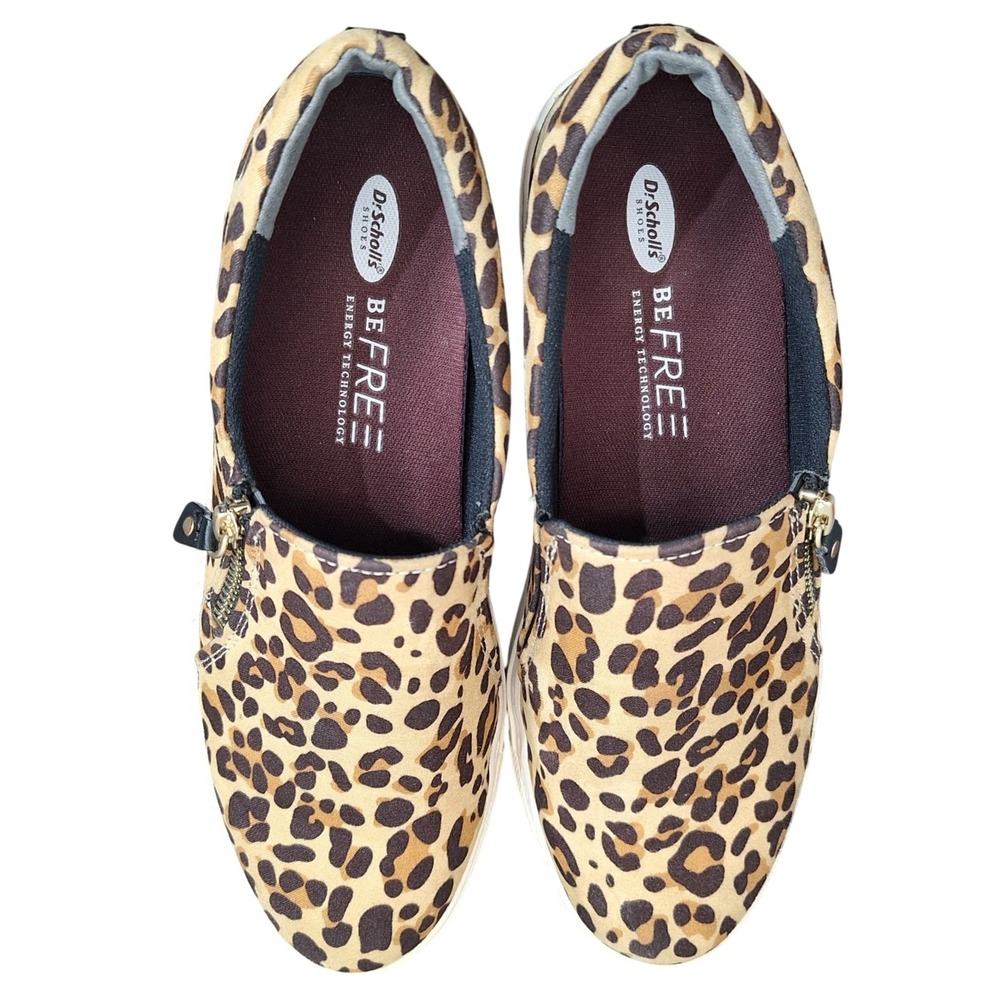 Dr. Scholls Women's 8M Leopard Print Slip On Sneakers Side Zip BE FREE Brown Tan